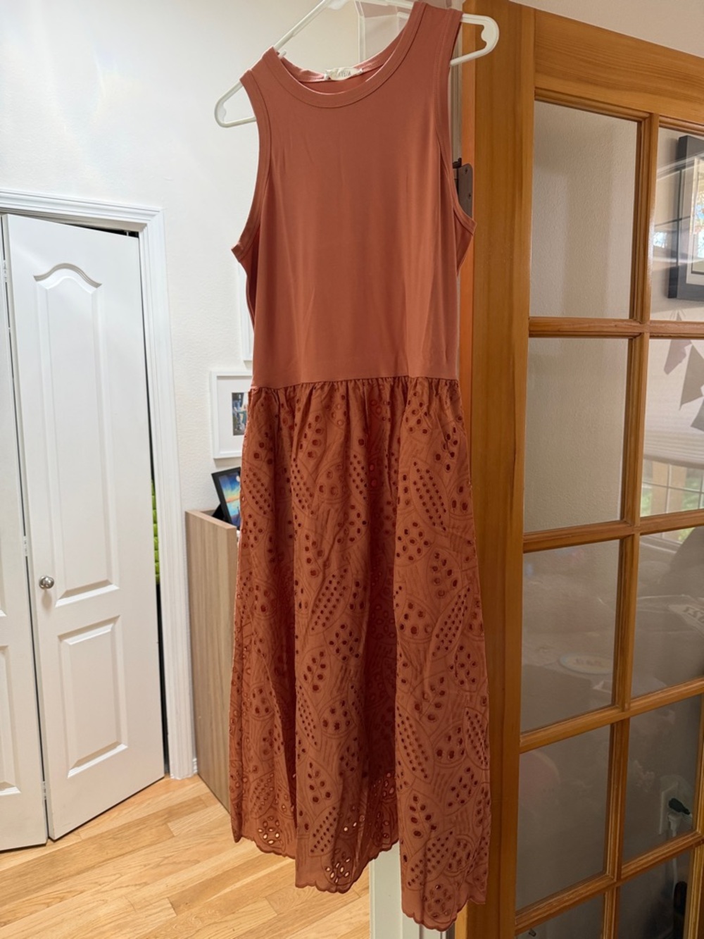 Grace Karin Sleeveless Rust Midi Eyelet Dress